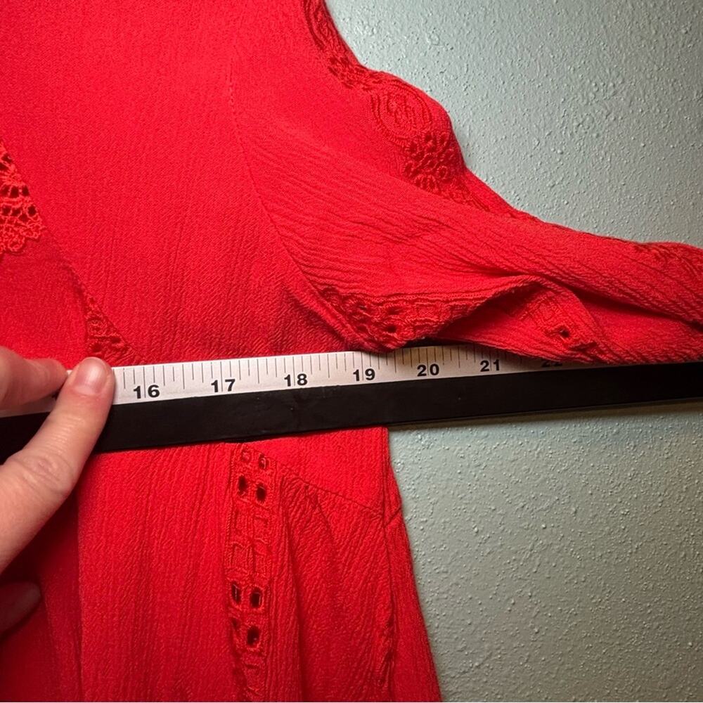 Adiva Red Boho Lace Peasant Top | Size Small - Picture 7 of 9
